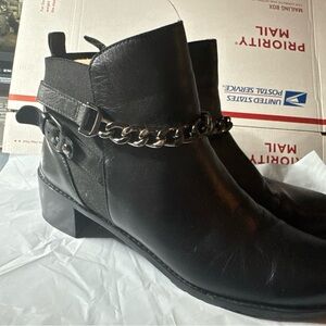 Stewart Weizman Black Leather Ankle Boots with Chain Detail size9